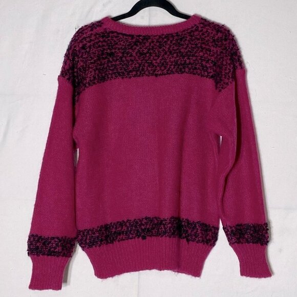 Vintage Franco Valeri Fuchsia Black Textured Knit Crew Neck Sweater M - Picture 12 of 13